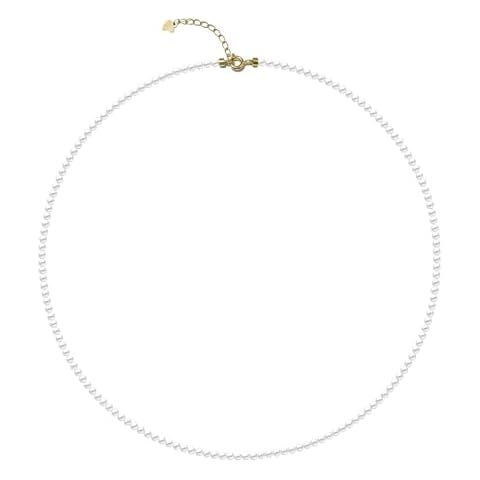 Eymi Simple Tiny Dainty Pearl Choker Necklace Jewelry for Women Sterling Silver Round White Pearl Strand Necklaces Adjustable (2MM) Cover