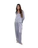 TRAMAS+ Pijama Mujer Satén, Pijama Mujer Largo, Conjunto de Manga Larga con Botones y pantalón con Cintura Elastica, Ropa de Dormir Cómoda - M, Indigo