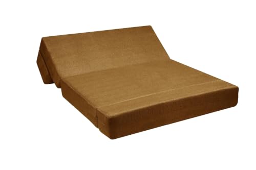 Image of Los Angeles Foldable Two Seater Sofa Cum Bed, Sofa Bed 4X6 Feet, Jute Fabric Washable Cover Including Two Cushion Perfect for Living Room, Bedroom & Office - Golden Color