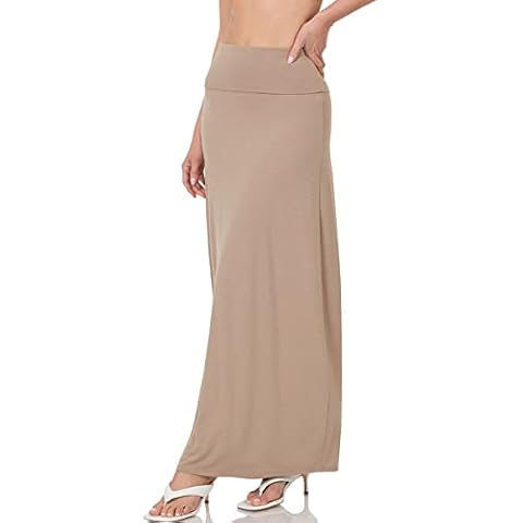 ShezPretty Women's Premium Fold Over High Waist Long Floor Length Maxi Skirt (Large, Ash Mocha) Cover