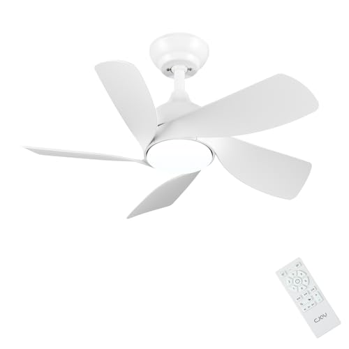 CJOY Ventilatore da Soffitto Bianco 76cm Con Luce e Telecomando, Lampadario 5 Pale, 3 Colori Dimmerabile, 6 Velocità, CC Reversibile