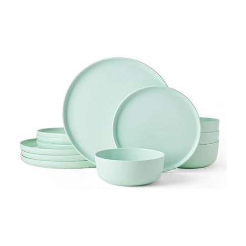 Mikasa Madison - Vajilla de porcelana fina, ligera, resistente a las astillas, 12 piezas, color verde menta