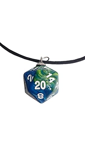 Colgante Dado D20, Joyería Friki, Geek, para los fans del Rol, D&D, DnD, Dungeons & Dragons (GAIA - Verde y Azul)