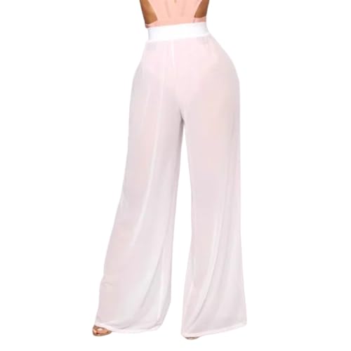 Pantalon en maille blanc XL au design transparent haut de gamme et taille haute