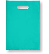 Plastic Shopping Bag with Die Cut Handle Bag 12" x 15" Teal Plastic Merchandise Bags with Handle ...