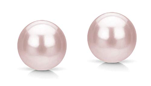 Golden Choice10K Solid Gold Purple Pearl Earrings for Women 6 mm-7 mm Freshwater Cultured AAA to AA Pearls Full of Sheen and Luster Hand Picked Semi Round Stud Brides Maid Accessories
