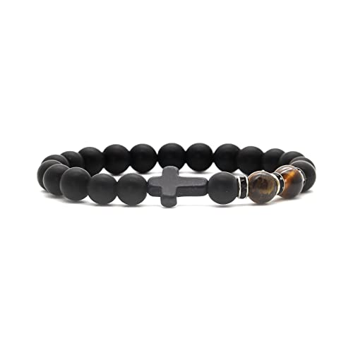 Image of Xusamss Fashion 8MM Matte Agate Beads Bracelet Cross Elastic Bracelet,7 1 /2 Wrist