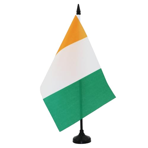 AZ FLAG - Drapeau De Table Côte d'Ivoire 21x14 cm - Petit Drapeau Ivoirien De Bureau 100% Polyester Avec Hampe De 25cm Et Socle En Plastique Noir