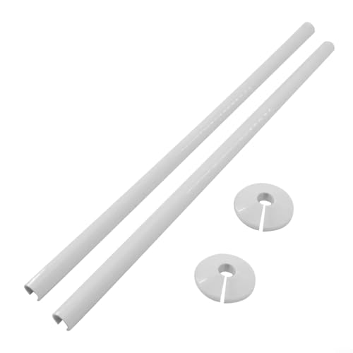 HOHOVYVY Set of 2 Radiator Pipe Covers White, Radiator Pipe Covers + Pipe Collars, 15 x 500 mm/15 mm, Pipe Collars, White, Black