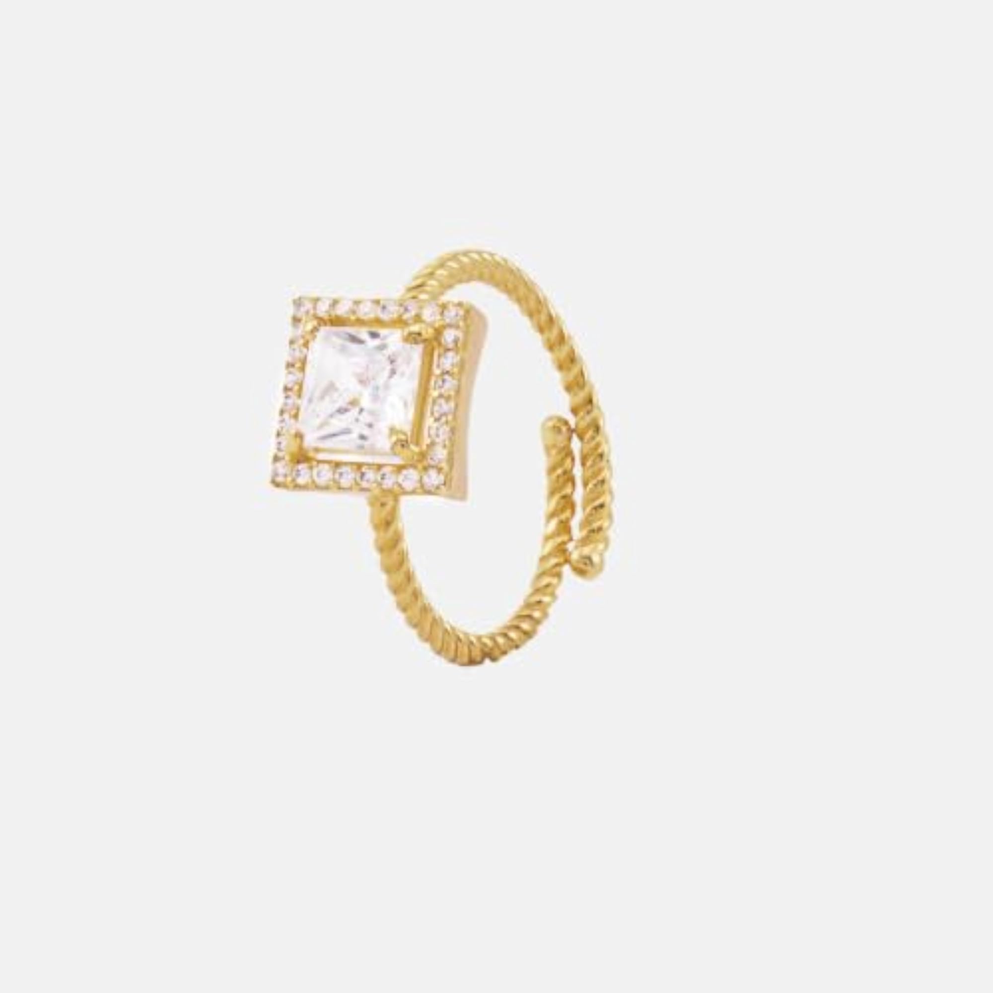 Women's 92.5 Sterling Silver Gold Frame Solitaire Ring