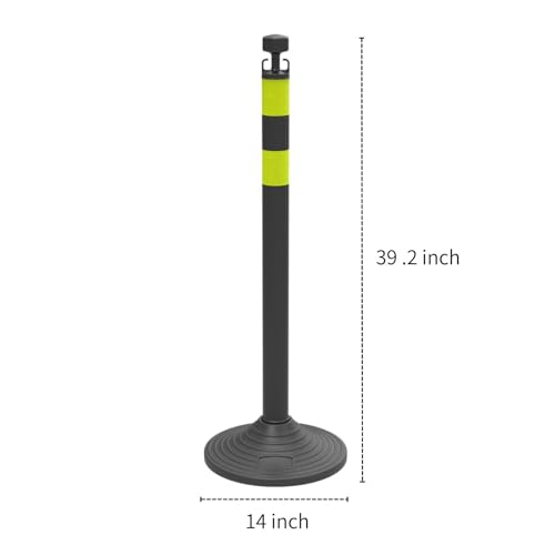 Image of 6 Pack Traffic Delineator Post Cones with Chain Stanchion, Black Crowd Control Safety Barrier Posts with Heavy Duty Base for Parking Lots, Warehouses and Construction Safety (Black)