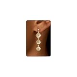 LLWOM Pendientes colgantes chapados en oro blanco de 14 quilates, circonita cúbica, flor, estrella del norte, hoja, para mujer, aretes llamativos para bodas, fiestas, bailes, regalo de joyería