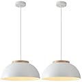 PINDODO White Pendant Light 2 Pack, 16" Large Pendant Lights Kitchen Island with Wooden Holder, Farmhouse Pendant Light Fixtures for Dining Room, Living Room, Bedroom, Entryway, Hallway, Bar, Sink
