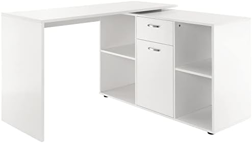 HOMCOM Modern L-Shaped Computer Desk, Laptop PC Corner Table, Home Office Workstation with Spacious Storage, White