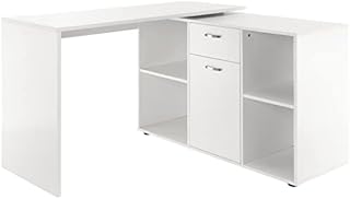 HOMCOM Modern L-Shaped Computer Desk, Laptop PC Corner Table, Home Office Workstation with Spacious Storage, White