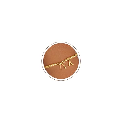 Image of TINGN Gold Initial Bracelets for Women - 14K Gold Plated Initial Beaded Bow Letter A Charm Bracelets Dainty Jewellery for Mum Teen Girl Birthday Gifts for Women