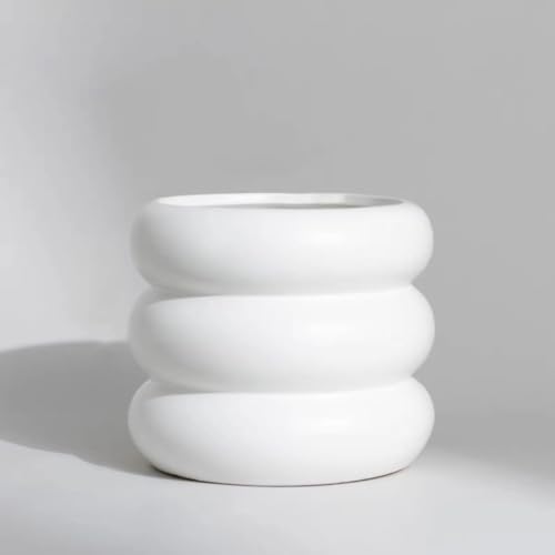 SANDYBAYTAS Ceramic Plant Pot Indoor, 4.5 Inch Flower Pot with Drainage Hole, Small Bubble Design Ceramic Planter for Home & Office Decor (White)