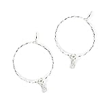 Hoop earrings with Charm Silver Hoops CZ Bead Dangle Small Thin Sleepers Classic Jewelry