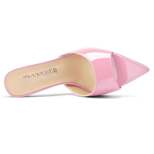 Image of TNYNFBEB Womens Stiletto High Peep Open Pointed Toe Sandals Mules Shoes Slip-on Slingback Office Party Dress Patent Leather Summer 3.9 Inches Heels