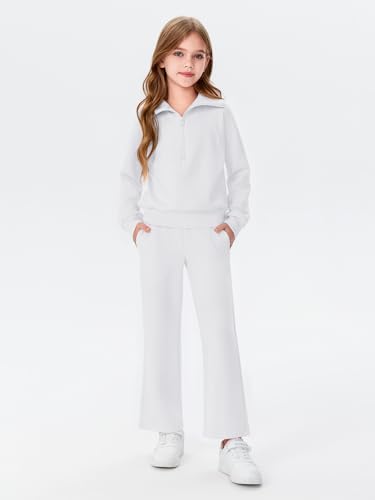Image of Haloumoning Girls 2 Piece Outfits Sweatsuit Half Zip Long Sleeve Sweatshirts Sweatpants Tracksuit Sets 5-14 years