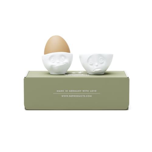 Foto von FIFTYEIGHT PRODUCTS / Tassen / Eierbecher - Set Nr. 2 „Och Bitte & Lecker“ (Porzellan, weiß, Made in Germany)
