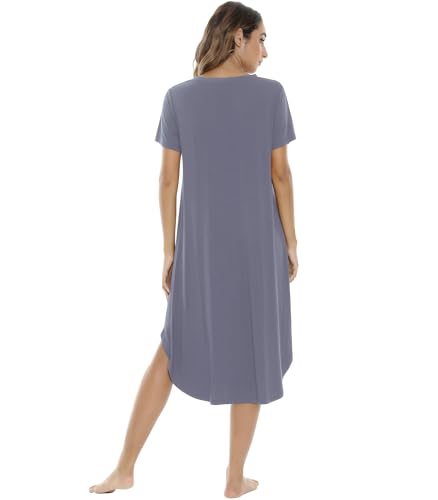 Image of NACHILA Nightgowns for Women-Viscose Made from Bamboo, V Neck Sleepshirts Short Sleeve Sleepwear Cool Nightshirt