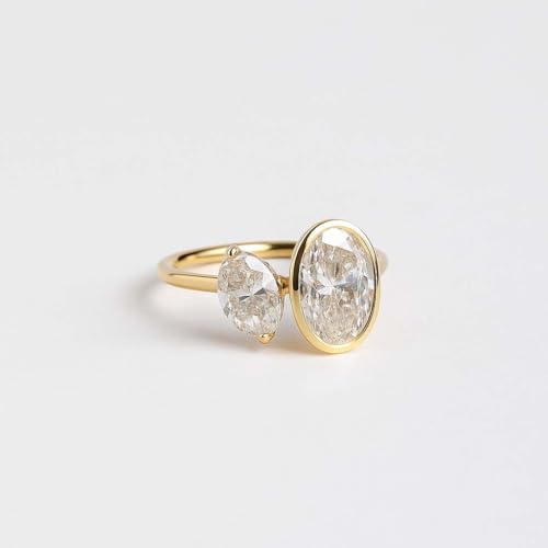 2 CT Oval Cut Moissanite Ring Bezel Set Wedding Ring Two Stone Engagement Ring 14k Yellow Gold Ring Toi Et Moi Ring Promise Ring For Her2
