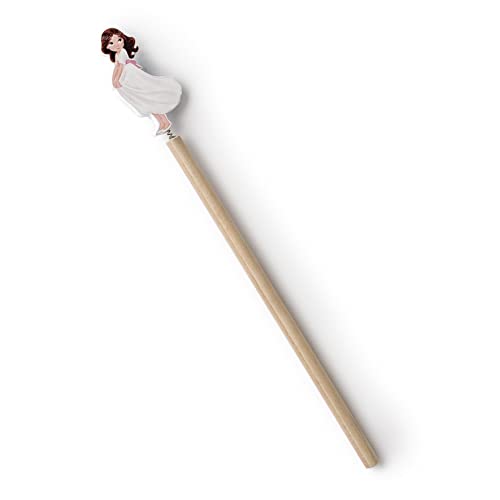 Packung mit 6 Bleistiften aus Holz für Mädchen, Kommunion, Rocklänge 24 cm.