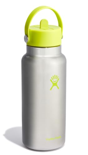 Hydro Flask 907.2 g Wide Flex Straw Cap Bottle - Insulated Stainless Steel - Wide Straw Lid, Leak-Proof, Stainless Steel Lime Green