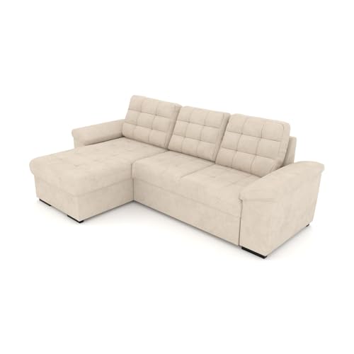 foamnova Ecksofa 4-Sitzer mit Recamiere Links, Chenille Beige, Polstersofa, Couch Wohnzimmer, Sitztiefe 51 cm, Sitzhöhe 46 cm, Eckcouch B 232 x T 148 x H 73 cm