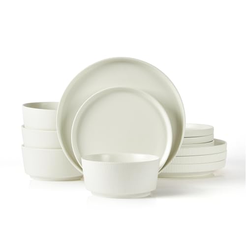 Jiwoo Geschirrset 4 Personen12 tlg. Modernes Bone China Schüssel- und...
