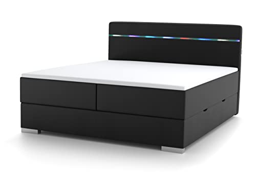 wonello Monza Boxspringbett 180x200 mit Bettkasten in Schwarz I LED...
