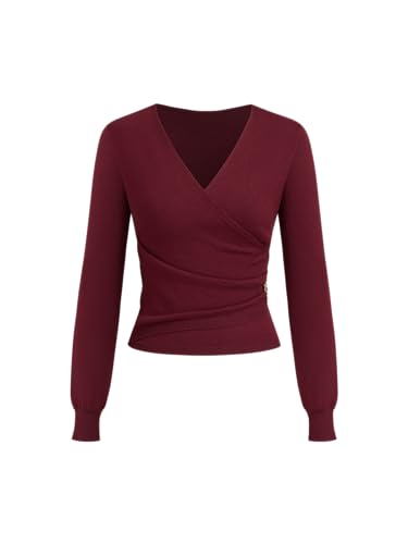 CIDER Wrap Sweaters for Women Trendy Long Sleeve V Neck Cross Front Ruched Knit Cozy Pullover Sweater Tops