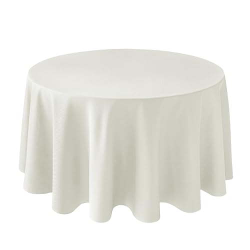 Round Ivory Tablecloth-Textured Fabric Water Resistant Table Cloths 90"