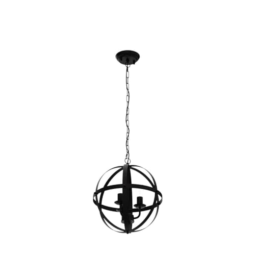 DuMaiWay Vintage Pendant Hanging Light, Farmhouse Rustic Pendant Light 3 Light Adjustable Hanging Industrial Spherical Metal Shade for Dining Room, Kitchen, Living Room, E12 Base Black