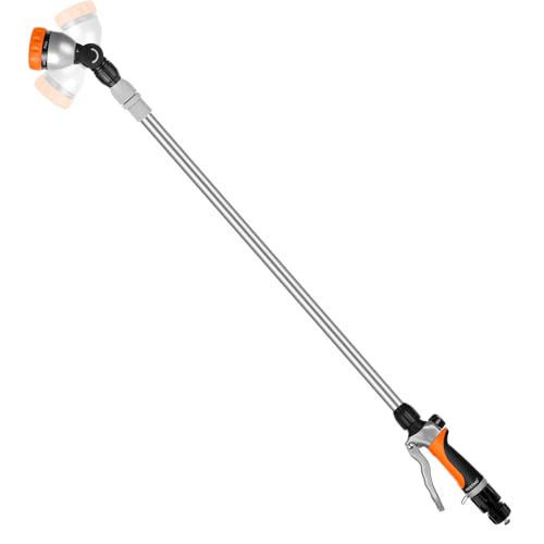 RESTMO Langer Teleskop Gießstab 92-152 cm Lang Gartenbrause Metall mit 180 schwenkbaren Kopf 7 Sprühmustern Durchflusskontrolle Bewässerung Zauberstab zum Blumenampeln und Sträucher Orange