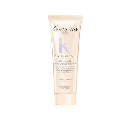 KÉRASTASE Gloss Absolu - Fondant Insta Glaze - Après-Shampoing Amplificateur de Brillance - Acide Hyaluronique, Acide Glycolique &amp; Rose Sauvage - Cheveux Longs &amp; Sujets aux Frisottis - 75 ml