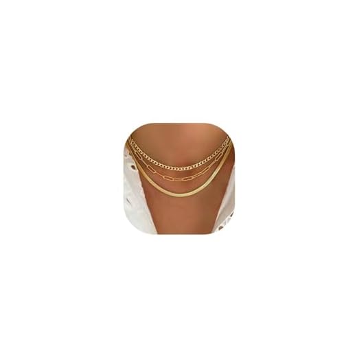 Gold Layered Necklaces for Women, 14K Gold Plated Dainty Chain Choker Stack, Herringbone Necklaces Set Jewelry for Women