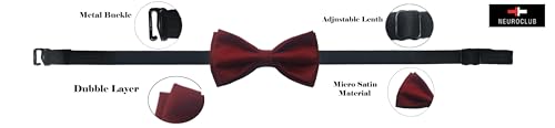 Image of Bow Tie for Men Classic Solid Colour Pre-Tied Satin Formal Tuxedo Bowtie Adjustable Length Clip on Design for Adults Elegant Double Fold Ties for Boys and Men's Party Accessories