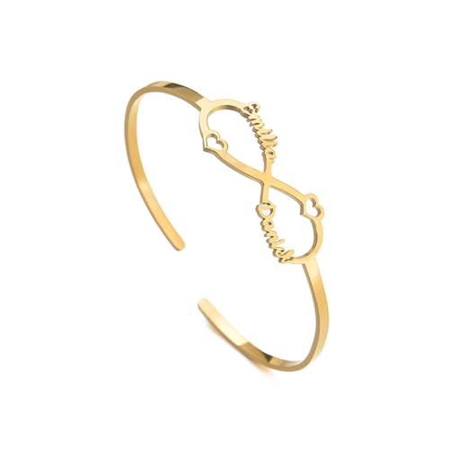 JINMA Personalized Infinity Name Bracelet – Custom Engraved Bangle with 1-6 Names, Adjustable Open Cuff Bracelet for Women, Gold/Silver/Rose Gold Jewelry