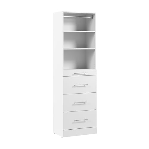 Best Bestar Closet System With Drawers: Ultimate Home Storage Solution 6 Bestar 25W x 16D Modular Closet Organizer System Tower, Reach-in Closet or Walk-in with Shelves and 4 Drawers, Slab Style, Florence Collection, White