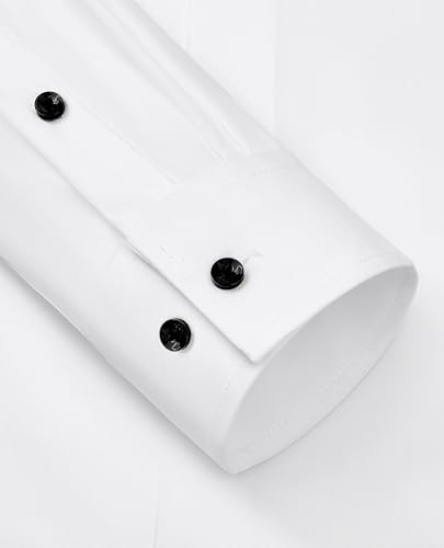 Alimens & Gentle Mens White Dress Shirts Long Sleeve Tuxedo Contrast Button Down Shirt for Men Business Formal 4-Way Stretch Wrinkle Free White
