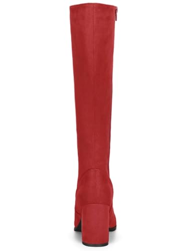 Allegra K Women's Side Zipper Chunky Heel Red Knee High Boots 5.5 M US