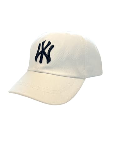 Gorra de niño con Bordado NY de 6 Paneles con Cierre Ajustable. con Orificios de ventilación Bordados. Gorra Infantil, niñas y niños Entre 4 y 13 años (80% algodón / 20% poliéster, Blanco)