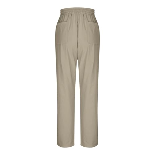 2025 Linen Pants Women Summer Casual High Waisted Pants for Women Lace Wide Leg Comfy Loose Trousers with Pockets3