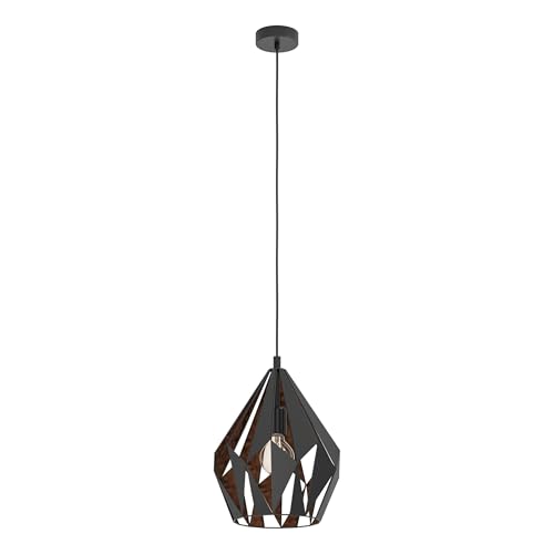 EGLO Pendellampe Carlton 1, 1 flammige Vintage Pendelleuchte, Retro Hängelampe aus Stahl, Farbe: schwarz, kupfer, Fassung: E27, Ø 31 cm