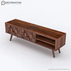 Image of DecorNation Elegant Brown TV Table with Ample Storage: Discover the Panos Wood Storage TV Table with Dual Drawers(55''x14''x18, Dark Brown)