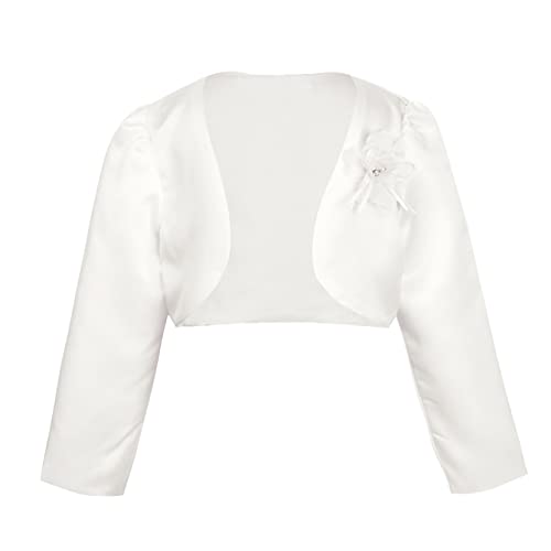 Kids Girls Long Sleeve Bolero Shrug Jacket Cardigan for Formal Dress Wedding Party Flower Sweater Dress Cover Up Ivory 5-6 Years