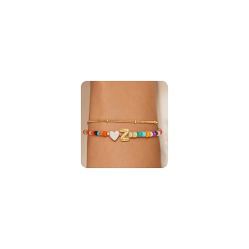 Image of Eaciy Colorful Initial Bracelets for Women Girls - 14K Gold Plated Heart Initial Letter Daint A-Z Charm Bracelet Summer Jewelry Teen Girl Gifts for Teen Kids