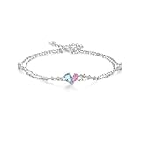 Free bird トルマリン ブレスレット レディースハート10月 誕生石ブレスレット 2連 トパーズ バングル チェーン 腕輪 シルバー 925 金属アレルギー対応 誕生日プレゼント女性 細い 人気 彼女 クリスマスギフト